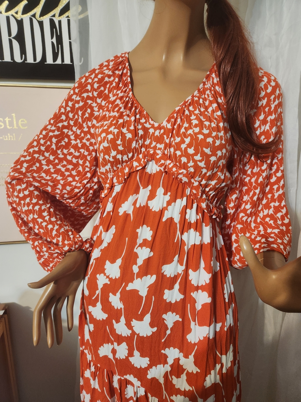 Diane Von Furstenberg Orange & White Floral Print Maxi Dress - Picture 7 of 13